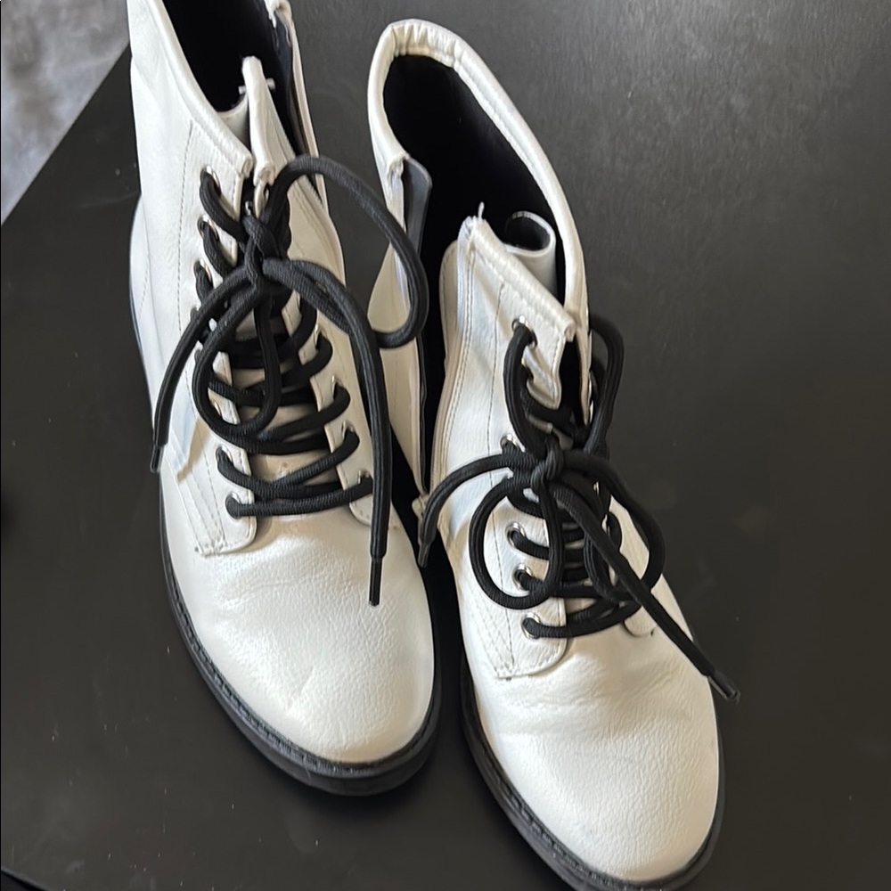 White Lace-Up Ankle Boots